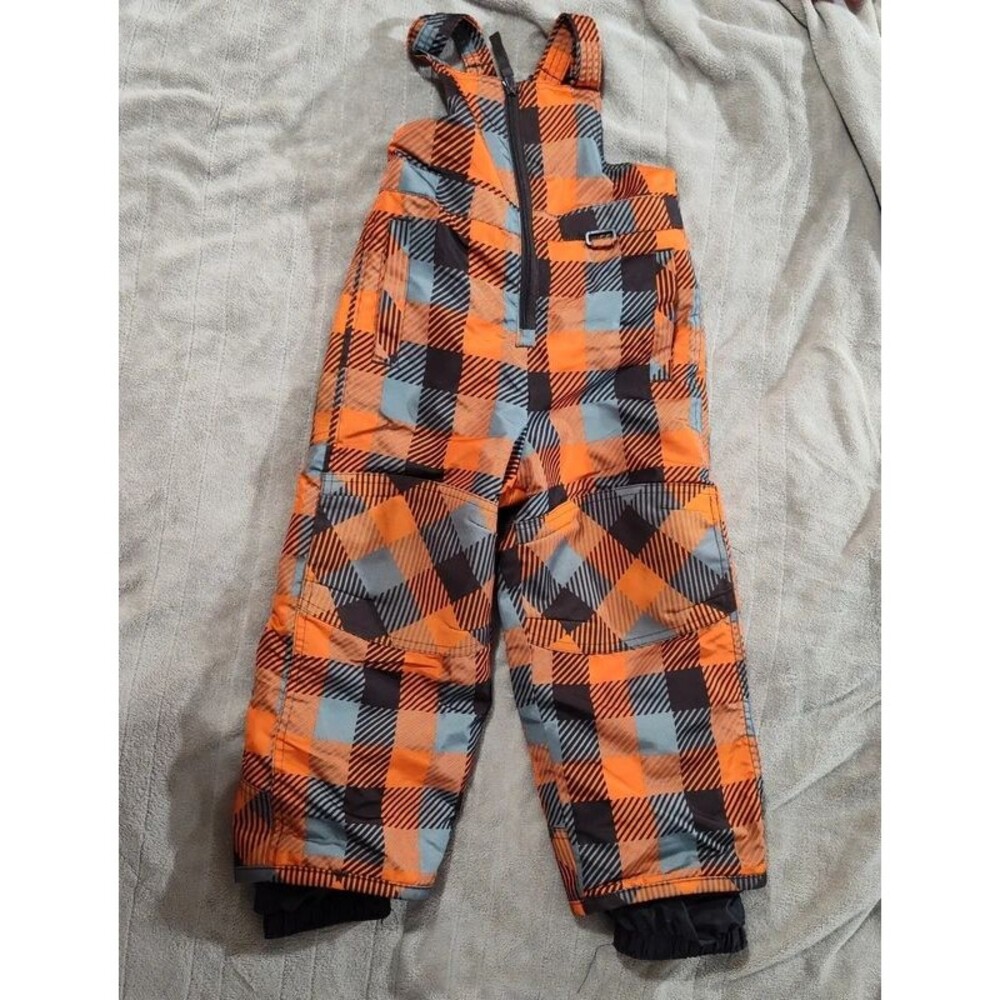 Circo Toddler Boys 3T Orange Buffalo Plaid Insulated Snow Bibs Overalls
